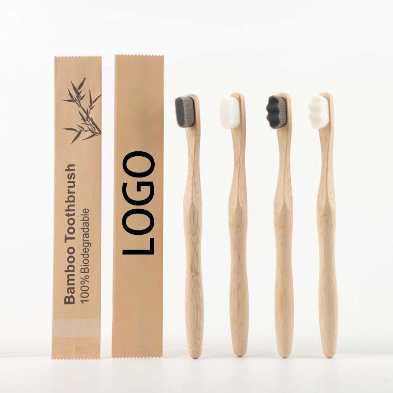 Custom Stock Eco Kraft Bag 12000 Ultra Soft Nano Bristles Biodegradable Calabash Grip Bamboo Toothbrush Nano Toothbrush