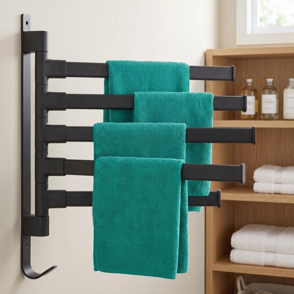 Aluminum Swivel Towel Rack Thicken Design Swing Arm Towel Rack Bathroom Kitchen Laundry Room