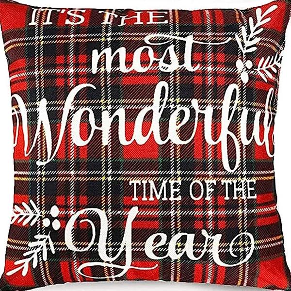 Merry Christmas Decor Cushion Cover 45x45 cm Pillow CaseCartoon Reindeer Santa Claus Printed Throw Pillowcase Linen Pillow Cover