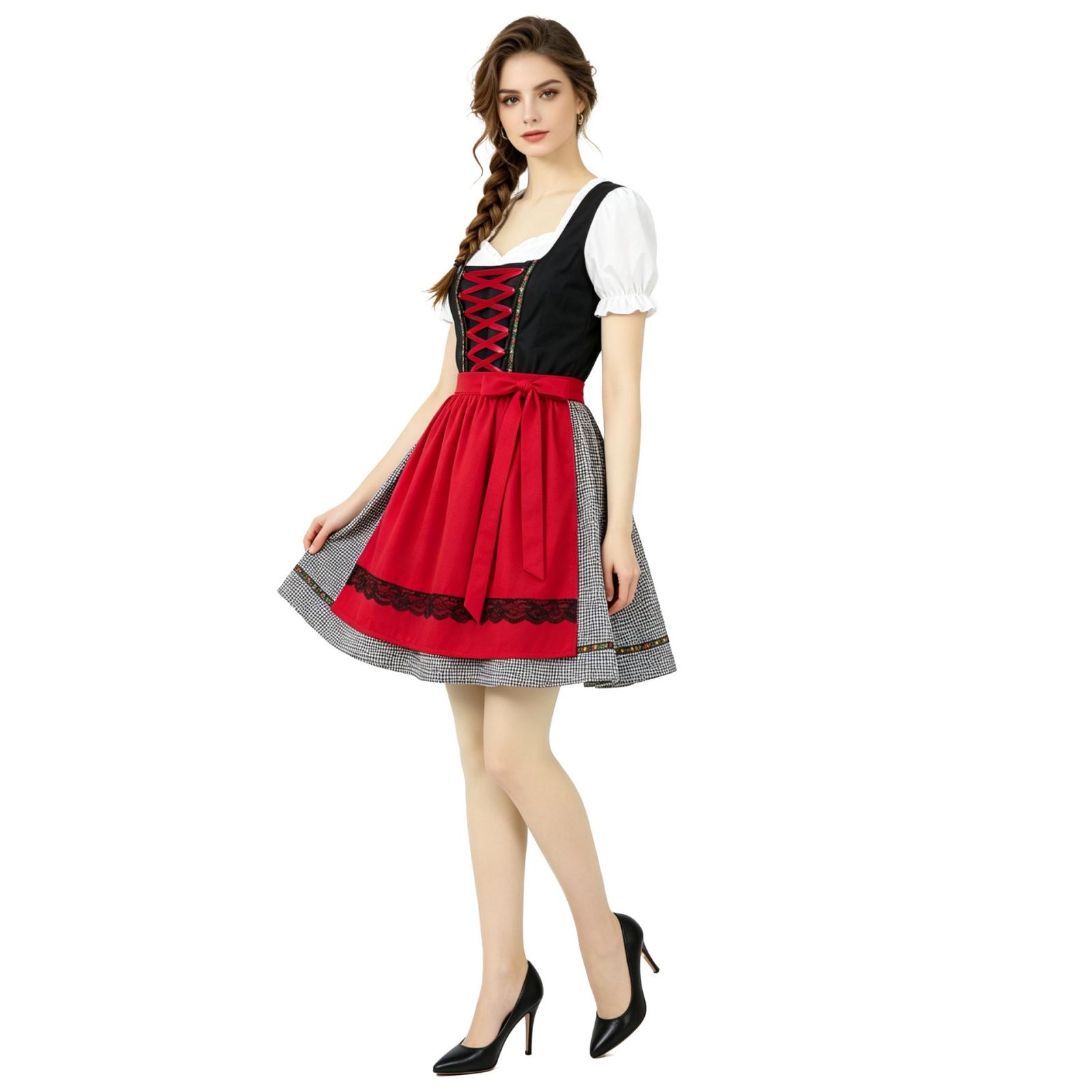 

Traditional Oktoberfest Dress for Women Bavarian Beer Festival Costume with Apron Lace-Up Bodice and Puff Sleeves XXXL