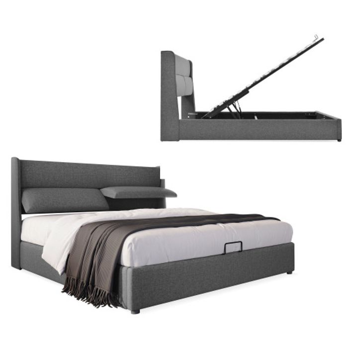 Lit Double - MUVOE - 160x200 - Têtière Réglable - 720 Ressorts - Rangement Intégré