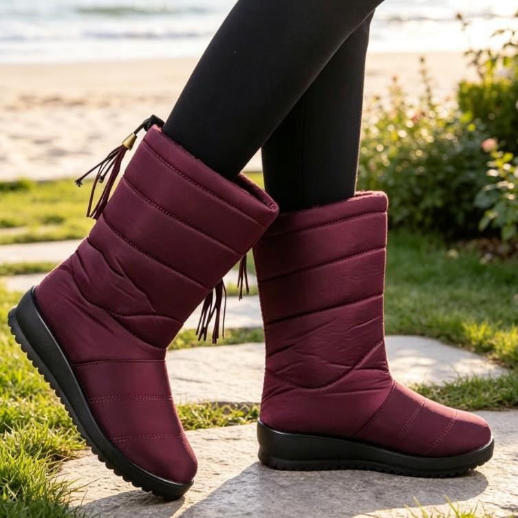 Flat-bottomed warm snow boots women's new fringed decorative medium tube tarp surface cold-proof mother cotton shoes