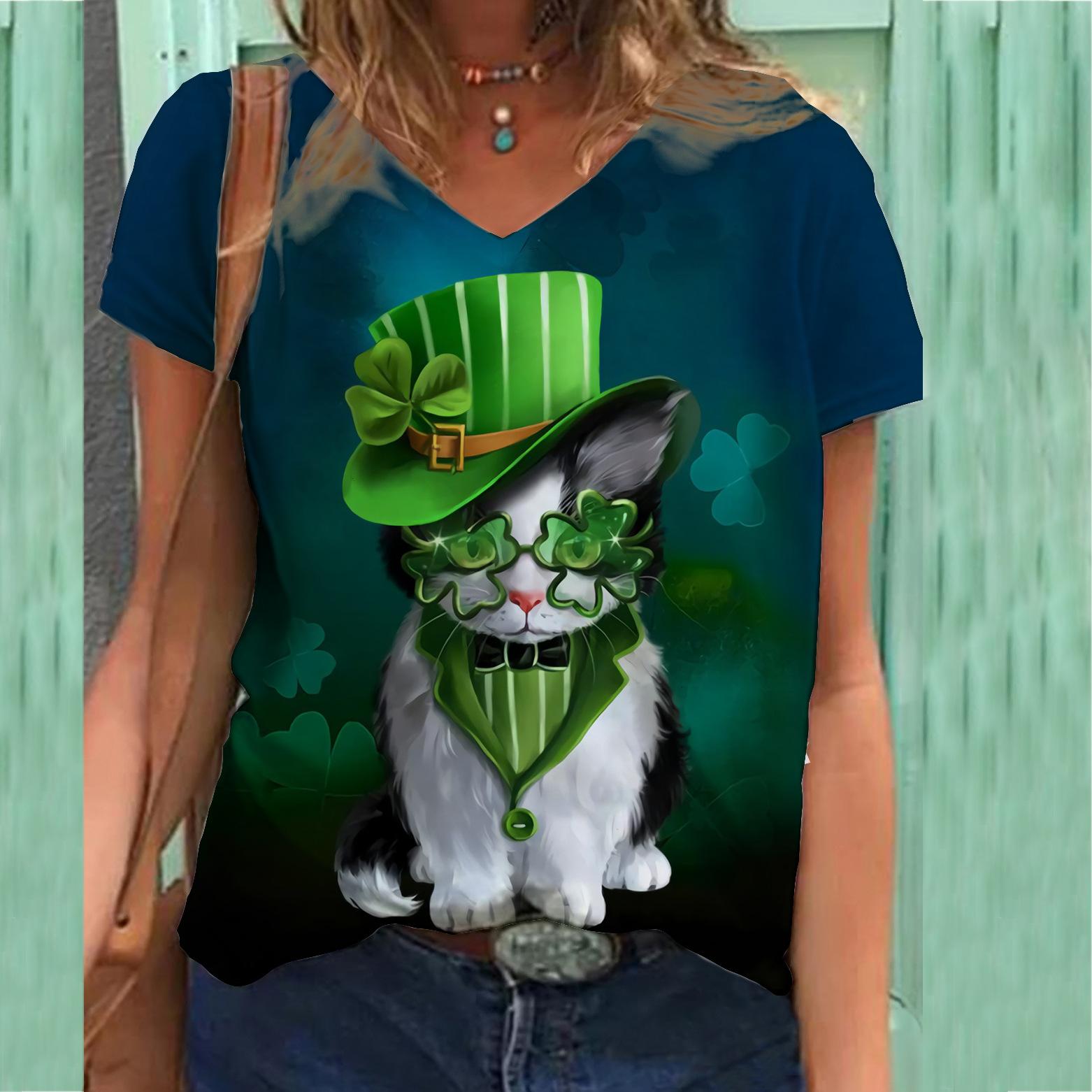 

Большие размеры XL-7XL Футболка с цветочным принтом и V-образным вырезом, женская футболка с короткими рукавами 7XL