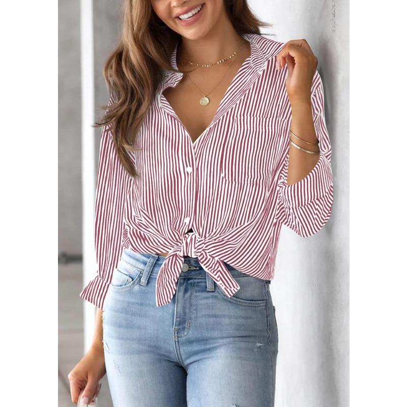Women's Pocket Loose Top Long Sleeved Work Shirt Top