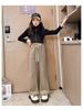 Girls' Black Plus Velvet Straight-Leg Sweatpants - New Autumn/Winter 2025 for Junior High Students