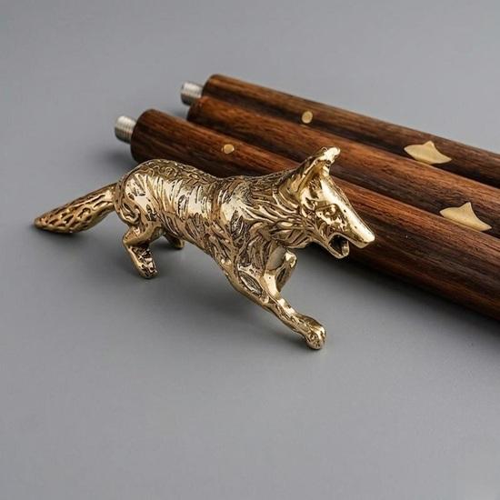 Handcrafted Brass Fox Handle Walking Cane Detachable Wooden Walking Stick, Accessory
