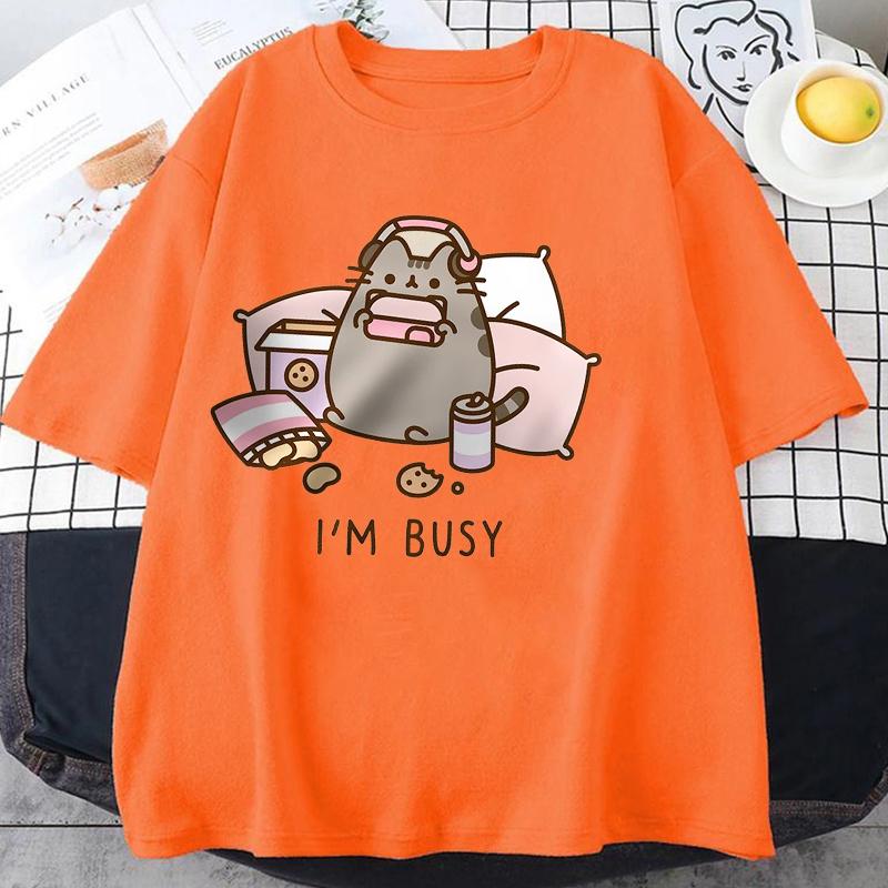 Neu Entschuldigung Ich bin beschäftigt Katze spielt Spiele mit Kopfhörern Mann Frau T-Shirt Hohe Qualität Markenkleidung Lockere T-Shirts Tops Paar