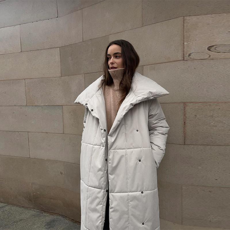 Winter Oversized Warm Long Cotton Padded Coats Women Loose Belt Quilted Parkas Jackets Thicken  Lace Up Single Breasted Overcoat
