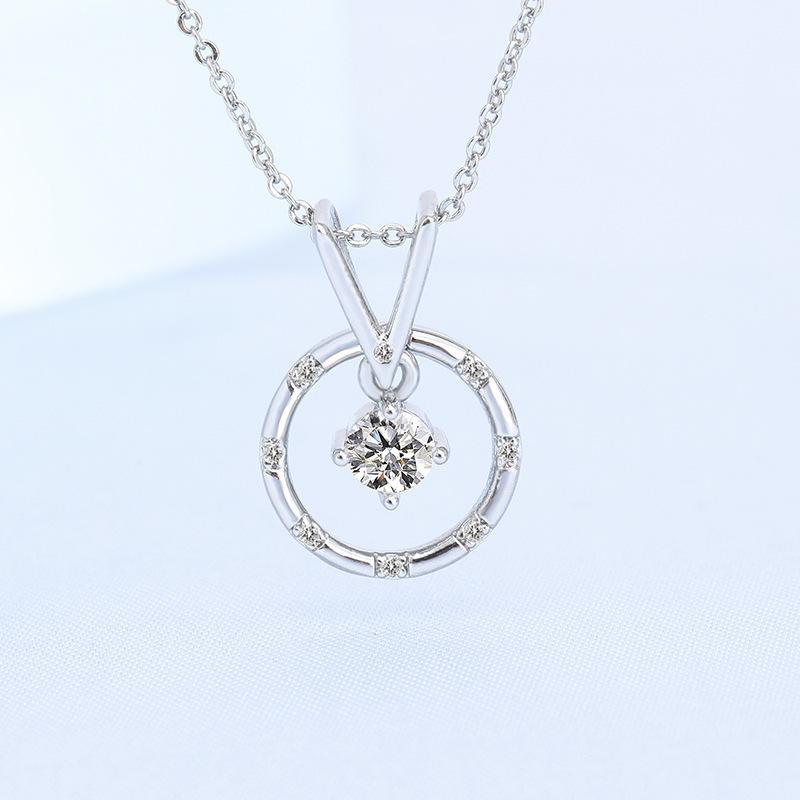 925 Silver Necklace For Women Round Pendent Sparkling Pave CZ Necklace Fashion Anniversary Birthday Jewelry Gifts N755