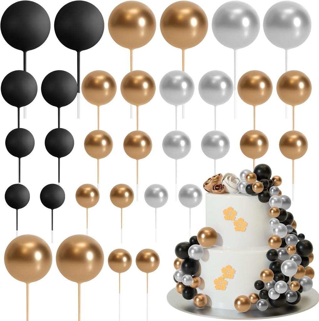 32Pcs Christmas Ball Cake Topper Decorations Foam Balls Cake Picks Cake Topper Balls Cake Decorations for Wedding Party Birthday
