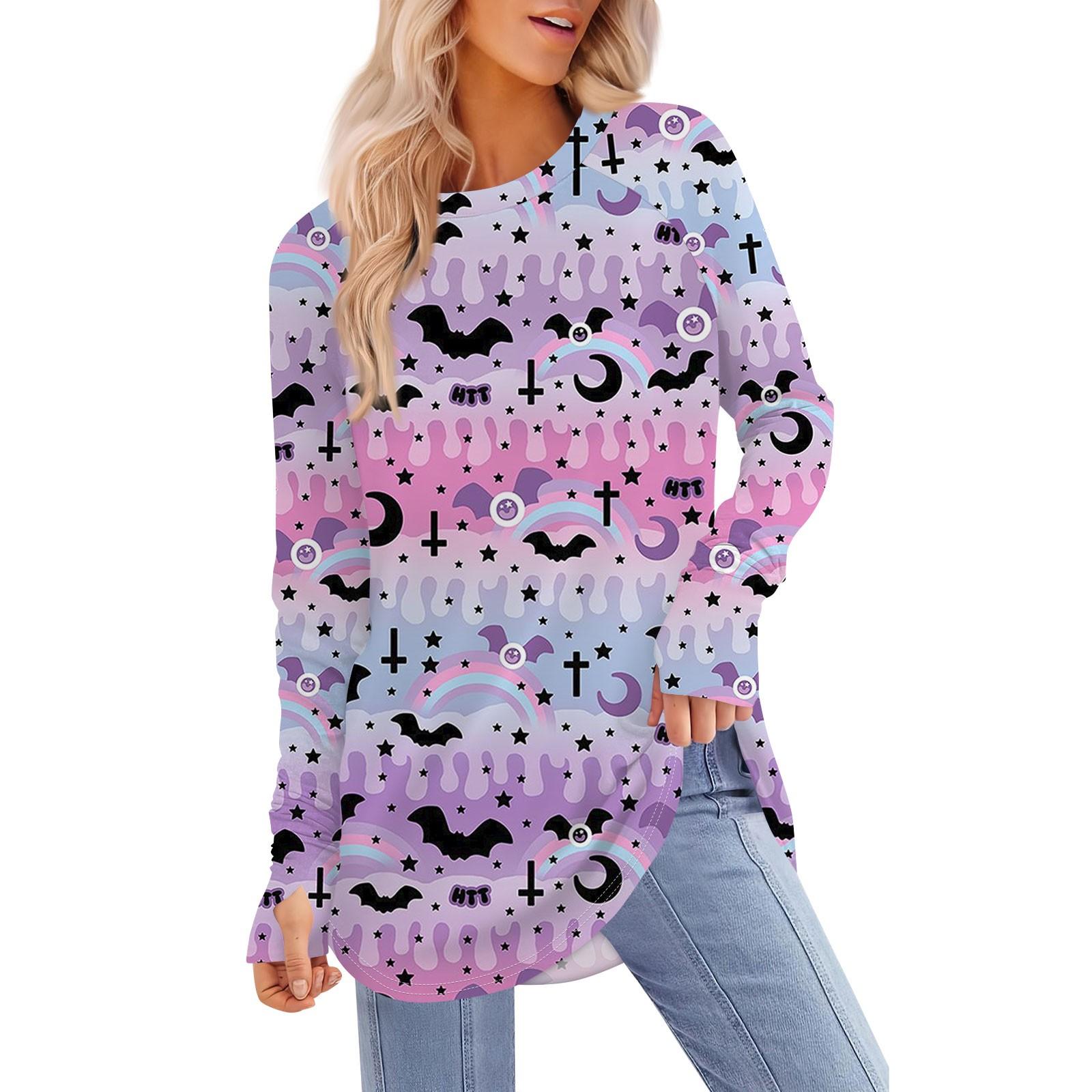 

Женская футболка с принтом Хэллоуина, с круглым вырезом, свободная, с длинным рукавом, средней длины, с отсутствующим большим пальцем XL