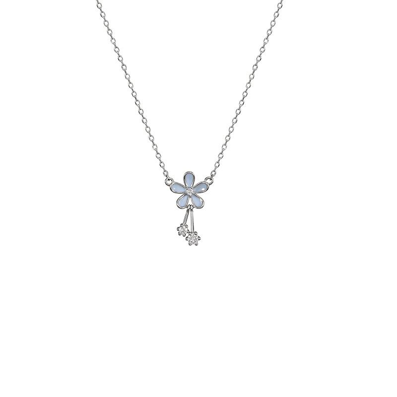 S925 Sterling Silver Epoxy Flower Necklace Women's Cross-border Girl Explosion Pendant 2024 New Light Luxury Niche Collarbone Chain