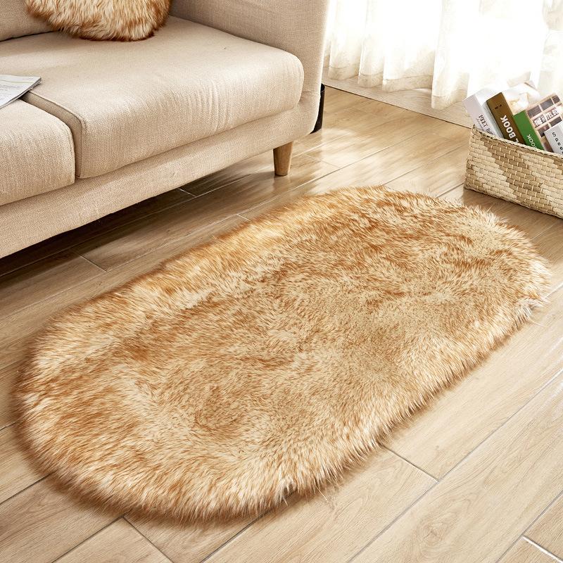 Winter Household Wool Carpet Oval Plush Carpet Coffee Table Living Room Bedroom Bedside Blanket Bay Window Mat