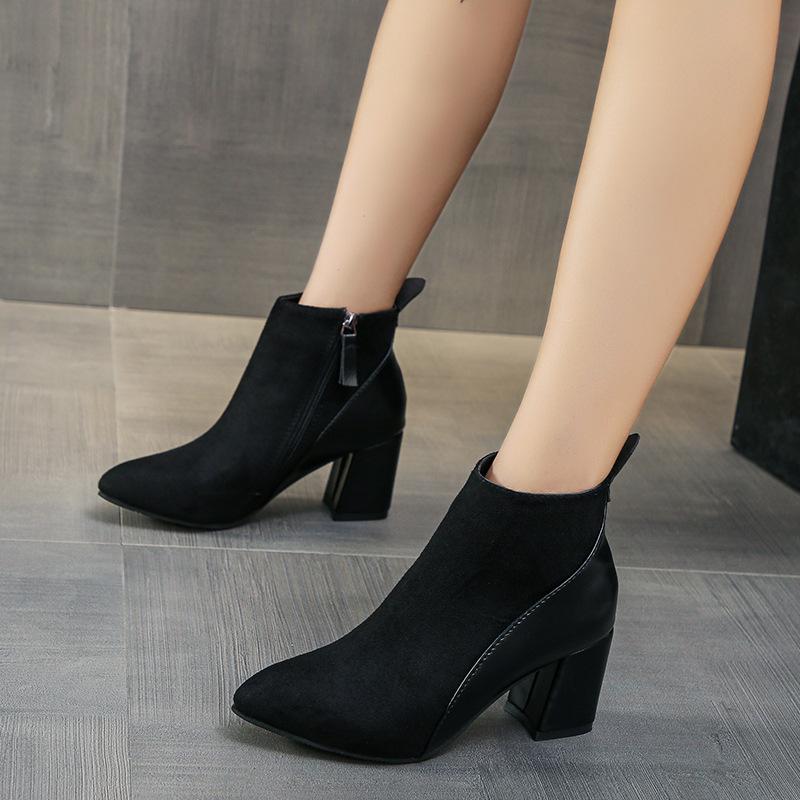 Large size Martin boots women's autumn and winter new winter shoes women's short boots thick heel pointed warm women's single boots