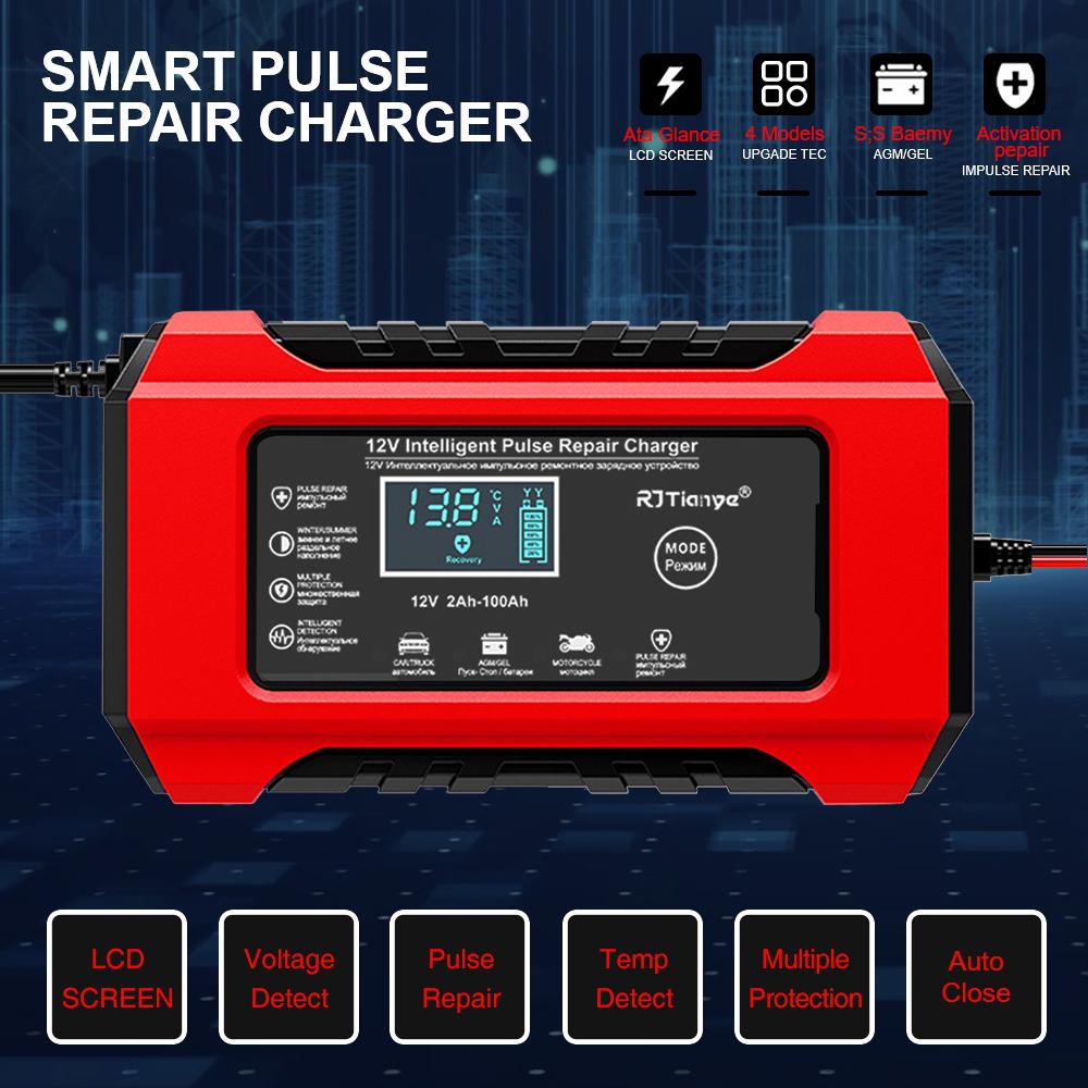 Digital Display Screen Suitable for Lead Acid Batteries 12V6A Intelligent EU Plug Reverse Protection Car/Motorcycle Charger Smart Battery Charger