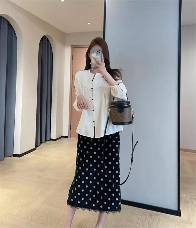 2026 New Year Women's Velvet Polka Dot A-Line Midi Skirt with Lace Hem