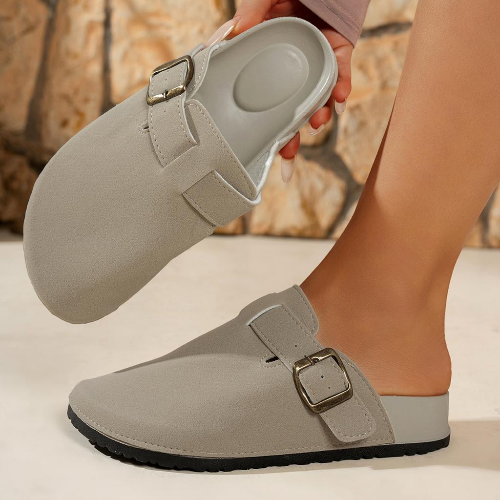 Classic Faux Suede Mule Slippers Women Anti Slip Outdoor Shoes Woman Cork Closed Toe Casual Sandals Platform Slides Female