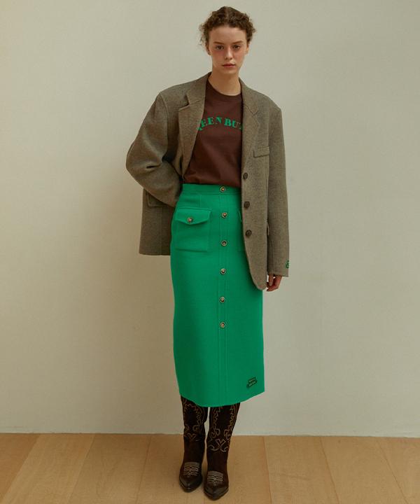 GREENBUTTER [Handmade] Wool Pencil Pocket Skirt (Green)