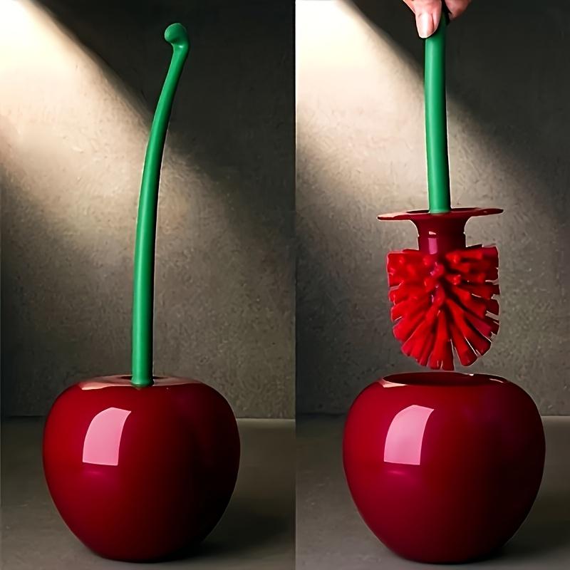 [Creative Toilet Brush] 1pc Creative Cherry-Shaped Toilet Brush with Holder | Novelty Plastic Bathroom Accessory, Reusable Freestanding Toilet Brush