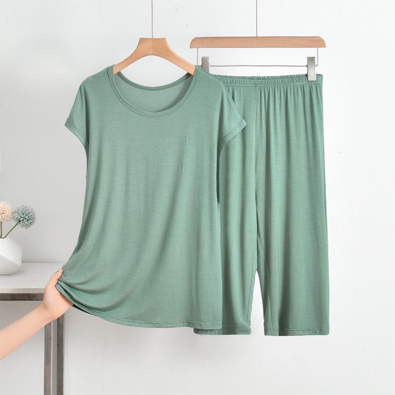 

Модальный женский летний пижамный комплект большого размера – Свободный, с круглым вырезом, Легкий хлопковый домашний костюм 6XL