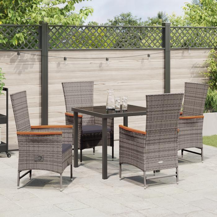 VidaXL Ensemble de dîner de jardin 5 pièces avec coussins en rattan poly gris 3379437