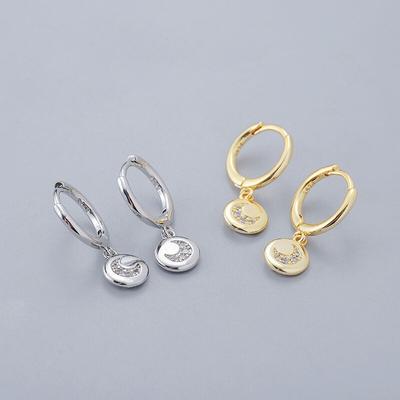 925 Sterling Silver Disc Moon Hoop Earrings Female Simple Golden Circle Earrings Girl Gift