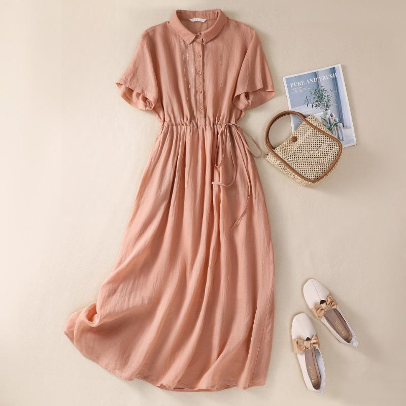 

Юбка с воротником ПОЛО, однотонная, легкая и тонкая, женская, с простым однотонным узором 2XL розовый