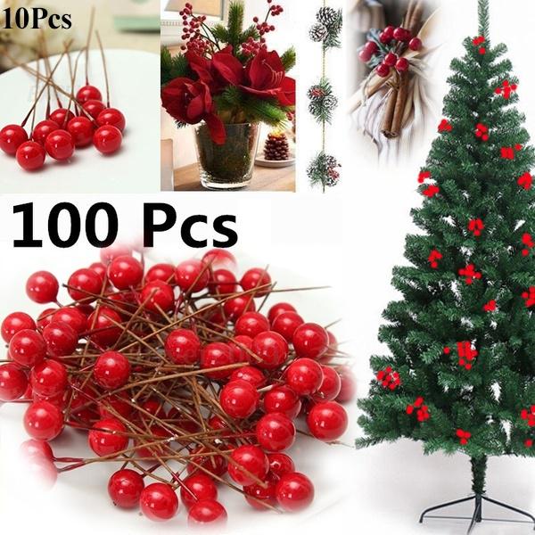 50/100pcs Red Berries Artificial Fruits Christmas Craft Holly Berry Pick Decor 50/100pcs Red Berries Artificial Fruits Christmas Craft Holly Berry Pick Decor