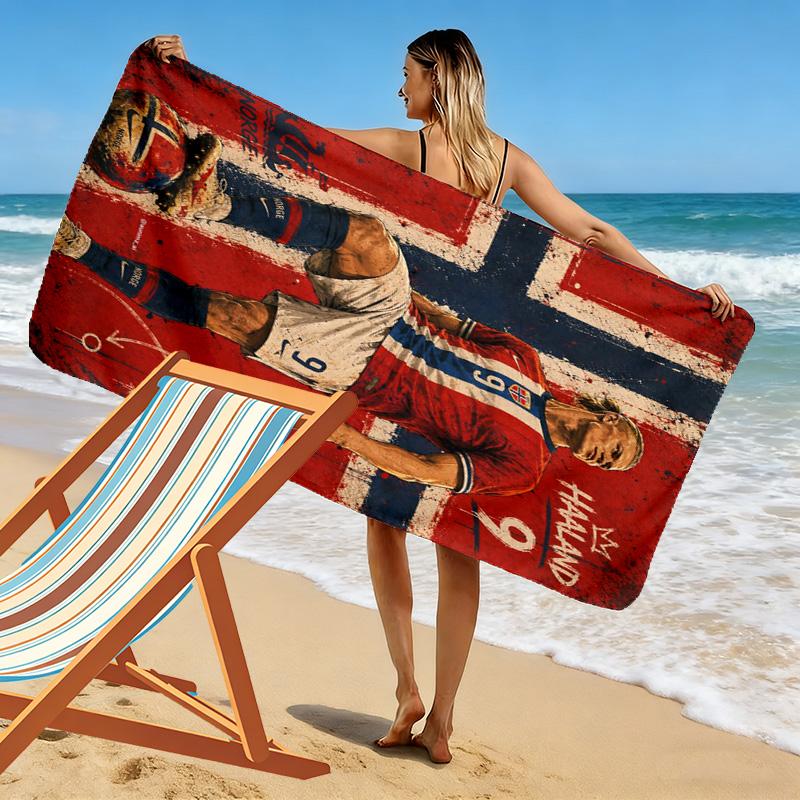 Haaland'S Norwegen Fußball Ruhm Strandtuch Strand Outdoor Camping Schnelltrocknendes Badetuch Küste Schwimmen Reise Und Urlaubs Handtücher Strandtuch