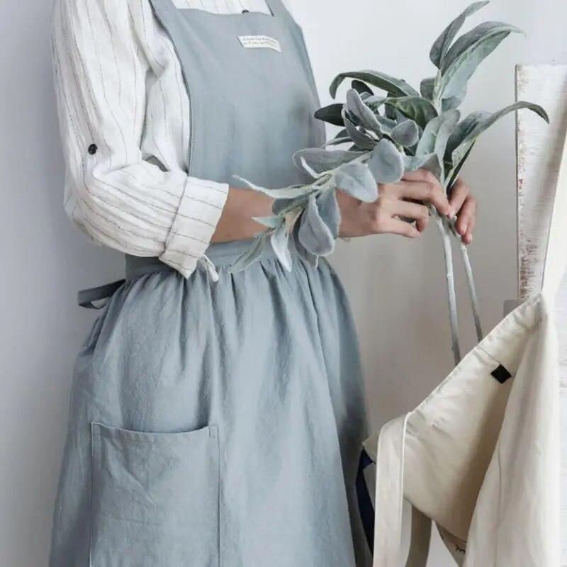 Korean Style Pleated Apron Light Blue Home Garden Household Merchandises Household Cleaning Tools Aprons