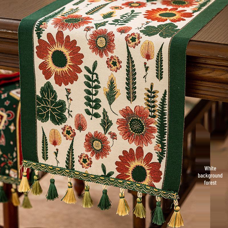 Americký retro etnický žakárový běhoun na stůl s třásněmi