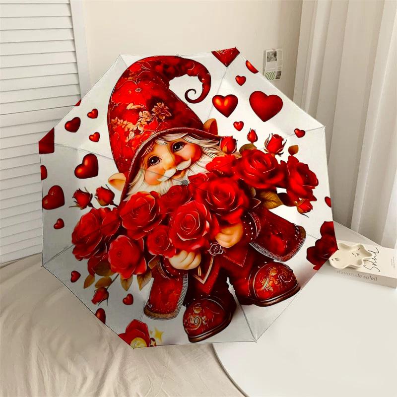 

1PC Valentine gnome Umbrella-8-Rib Reinforced Portable Folding Travel Suitable for All Seasons Outdoor Daily Use Is an Ideal Choice -F310