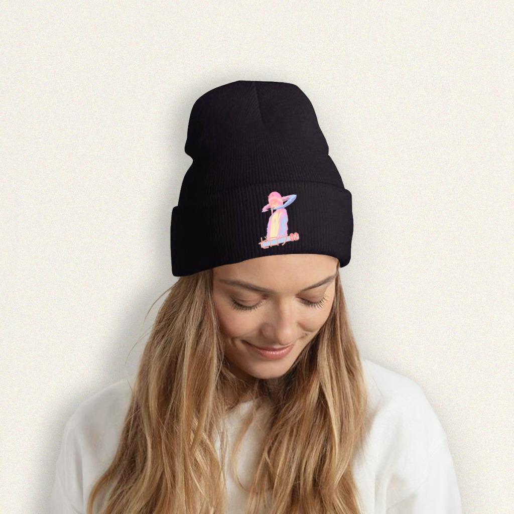 Darling In the Franxx Zero Two Blazed Vaporwave Anime Knitted Hat Women's Unisex's Beanies Autumn Winter Hat Polyester  Warm Cap