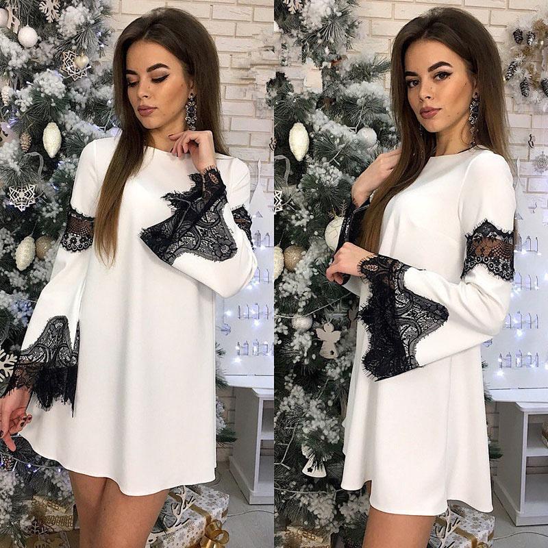 Elegant Solid Color Lace Stitching Dress For Women Perfect For Casual Outings