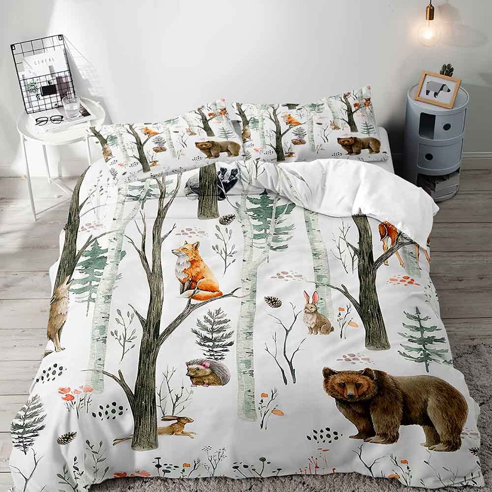 Fox Print Comforter Cover Bedding Set For Boys Girls Children 3D Animal Theme Duvet Cover Room Decor Full Size Quilt Cover 3Pcs