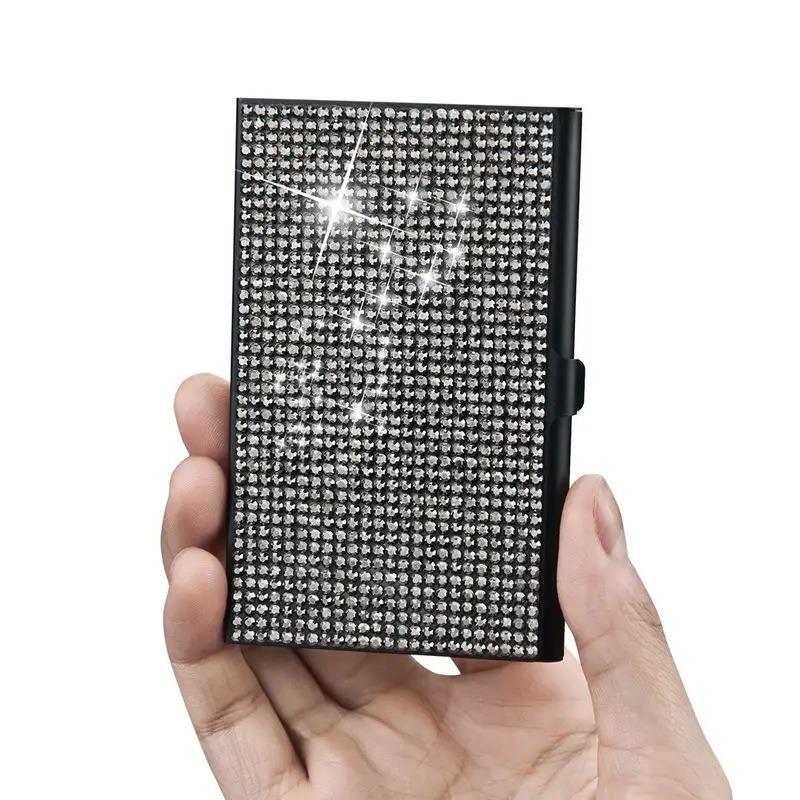 1PC Metal Rhinestone Business Card Clip Drill Business Card Case