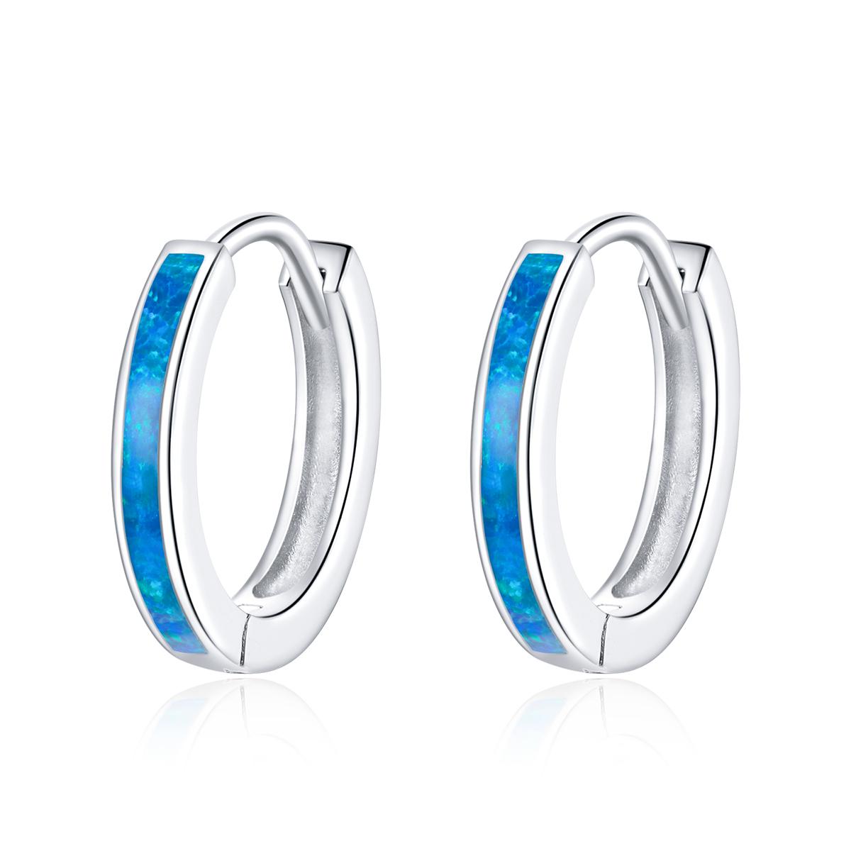 Fashion 925 Sterling Silver Simple Opal Hoop Earrings Blue Circle Earrings for Women Original Silver 925 Jewelry SCE992