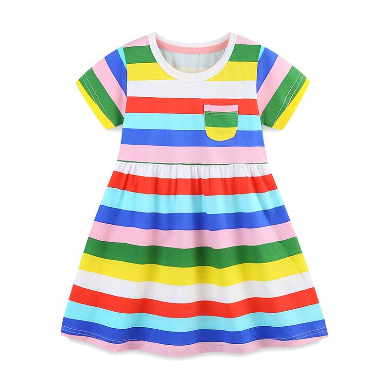 European Style Rainbow Print Princess Dress - Girls Summer Cotton Skirt 2Y (90cm)
