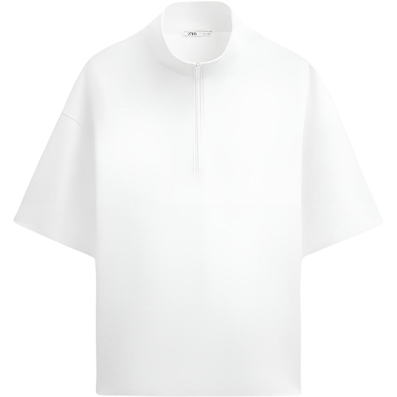 

Zara Solid Color Stand Collar Pullover Short Sleeve Sweatshirt Men sweatshirt Faded-White 2795310-251 XL