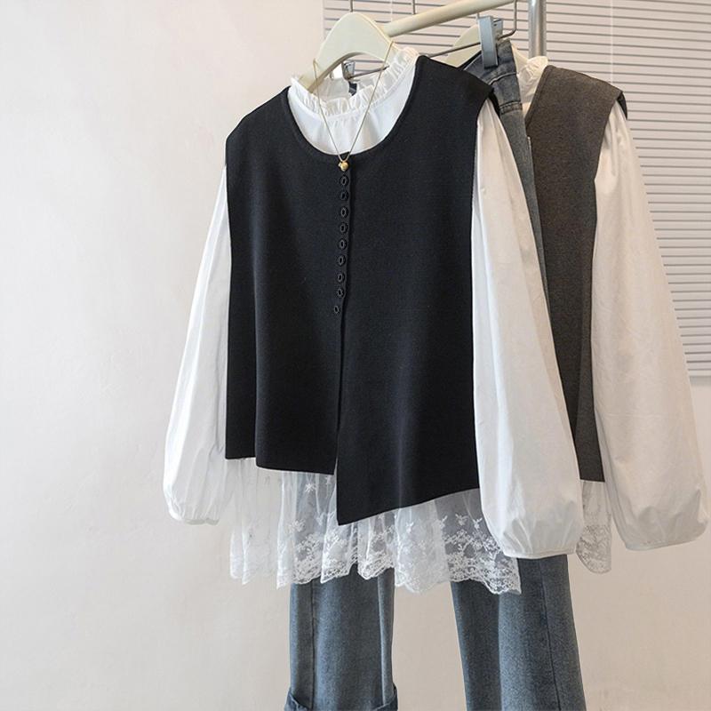 ZANZEA Women Casual Round Neck Long Sleeve Lace Splice Blouse