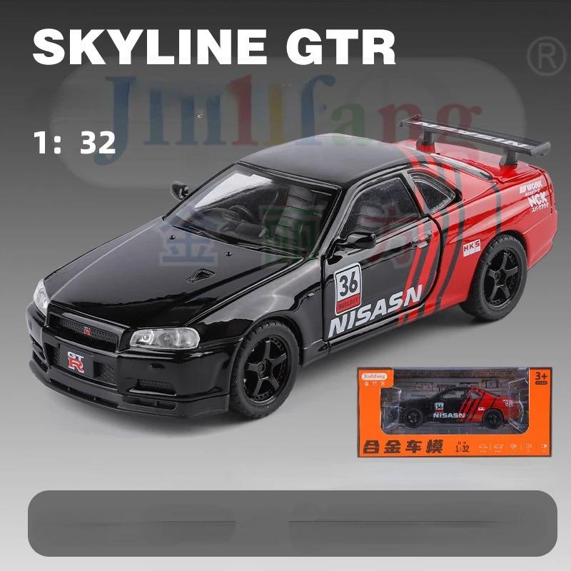 

1/32 Nissan Skyline GTR литой литой металлический автомобиль со звуком и светом коллекционная детская игрушка в подарок 1/32-Size:14.3*6.3*4.3cm чёрный/красный