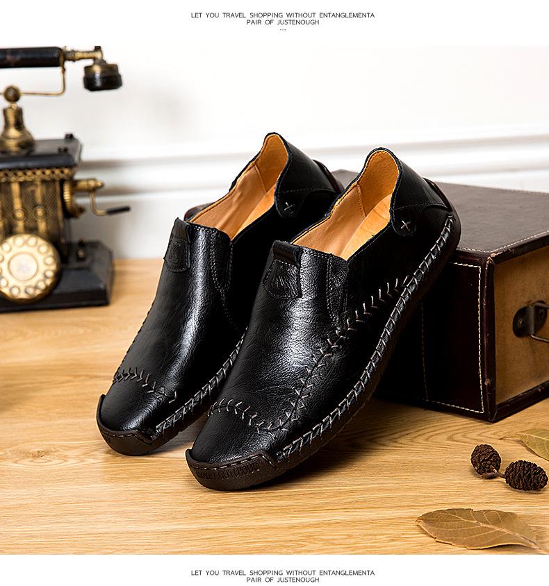 Men's Retro Hand-stitched Slip-on Leather Shoes - Breathable, Casual, Plus Size Driving Shoes