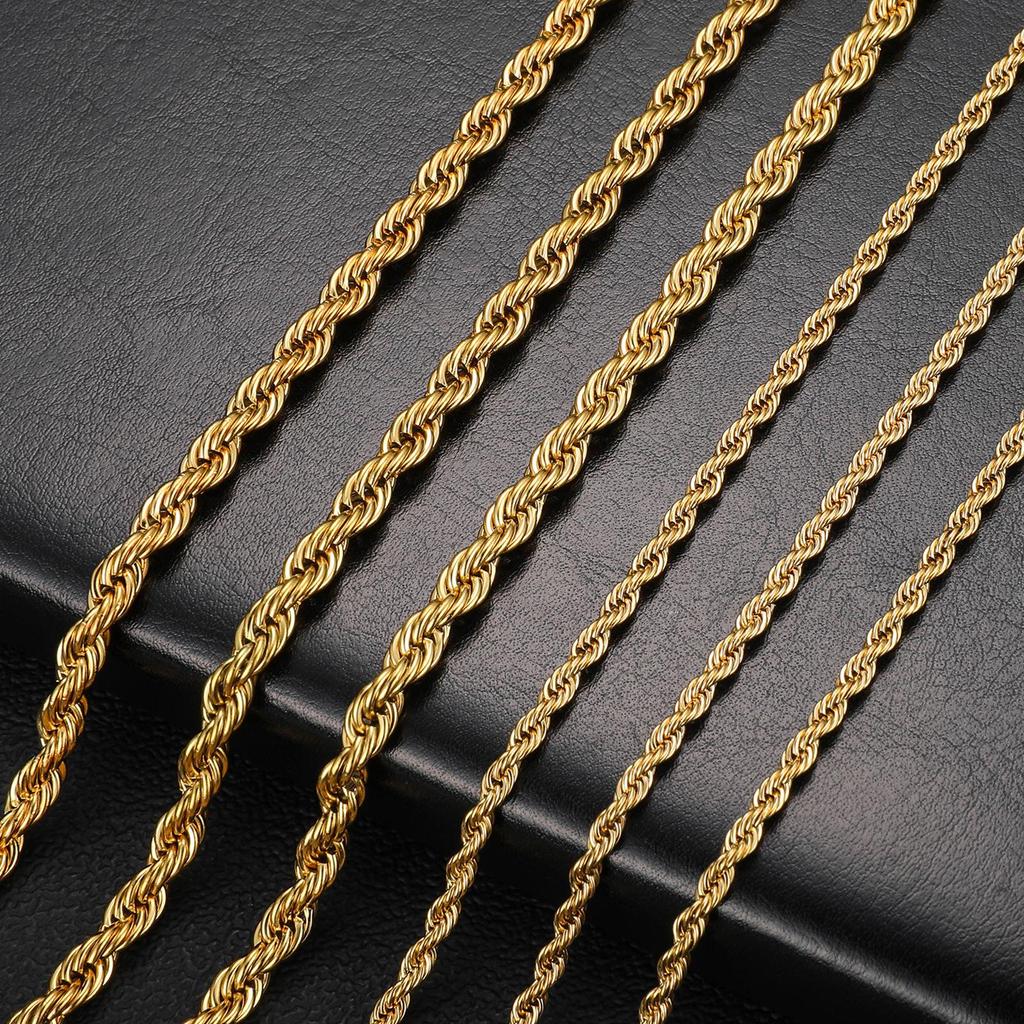 Gold-Plated Stainless Steel Twist Chain Pendant Necklace - Trendy Hip Hop Jewelry for Men