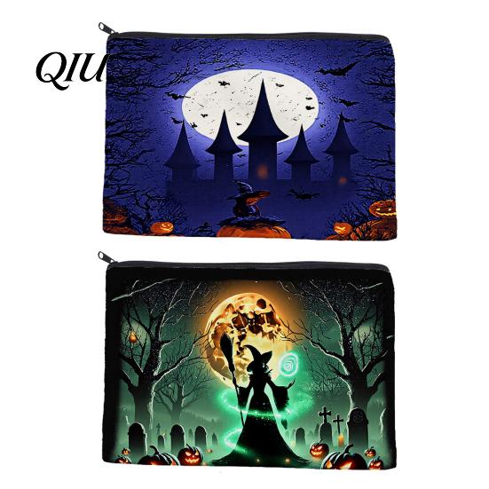 Leak-Proof Storage Bag Bag, with Halloween Witch Castle Print, Large Portable Cosmetic Capacity Canvas Organizer, for Travel And Stationery
