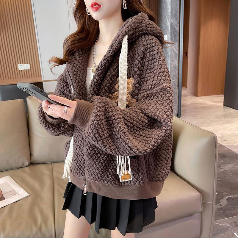 Autumn and Winter Cold Hoodies Sweatshirt for Women Y2k Style Korean Fashion Cotton Cheap Thick Lambswool Woman Hooded Tops Warm