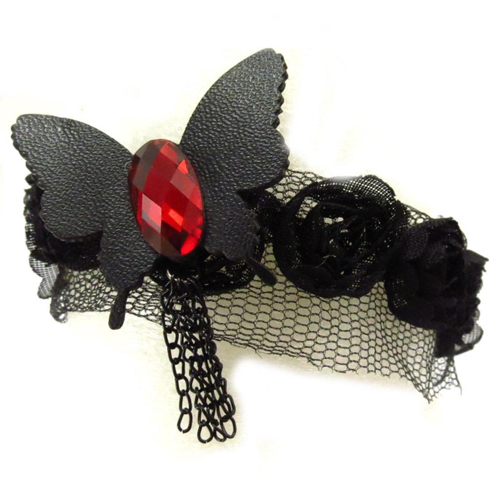 Les Trésors De Lily [K6577] - Designer Set 'Courtisanes' Red Black (velvet Lace) (bracelet + Anklet)