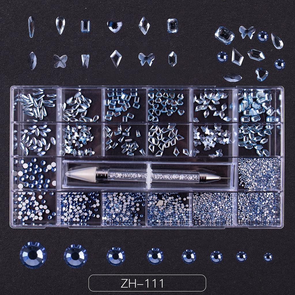 Nail Art 21 Grid Rhinestone Box Nail Art Diamond Flat Bottom Special-Shaped Diamond Nail Rhinestone Nail Art Jewelry Set