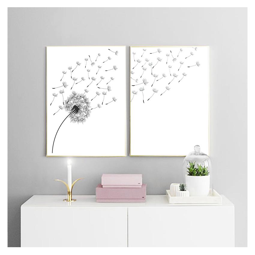 And White Minimalist Poster Prints Canvas Wall Art Painting Decoration Picture Modern Home Decor Set of 3 Dandelion Prints Black