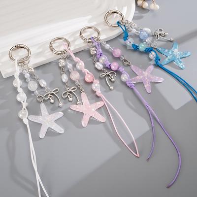 Handmade Beaded Woven Rope Pendant with Colorful Sequins and Star-shaped Design for Mobile Phone Decoration.