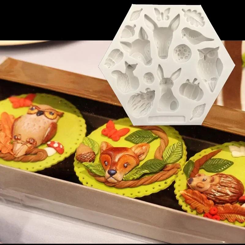 Animal Silicone Molds Rabbit Owl Pumpkin Shaped Fondant Cake Mold Backware Baking Cooking Tools Sugar Cookie Jelly Pudding Decor